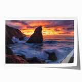 Stunning rolled art print of a coastal landscape featuring dramatic cliffs and vibrant blue skies, elegantly packaged in a protective cardboard tube for safe delivery.