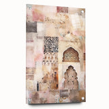 Abstract architectural wall art displayed in a sleek acrylic frame, showcasing vibrant colors and intricate geometric patterns, ideal for modern home decor.