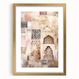 Abstract architectural wall art framed in gold with a mat, showcasing intricate geometric designs and modern aesthetics, ideal for contemporary home decor.