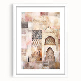 Abstract architectural wall art in a white frame with a mat, showcasing geometric patterns and soft color gradients, perfect for modern interior decor.