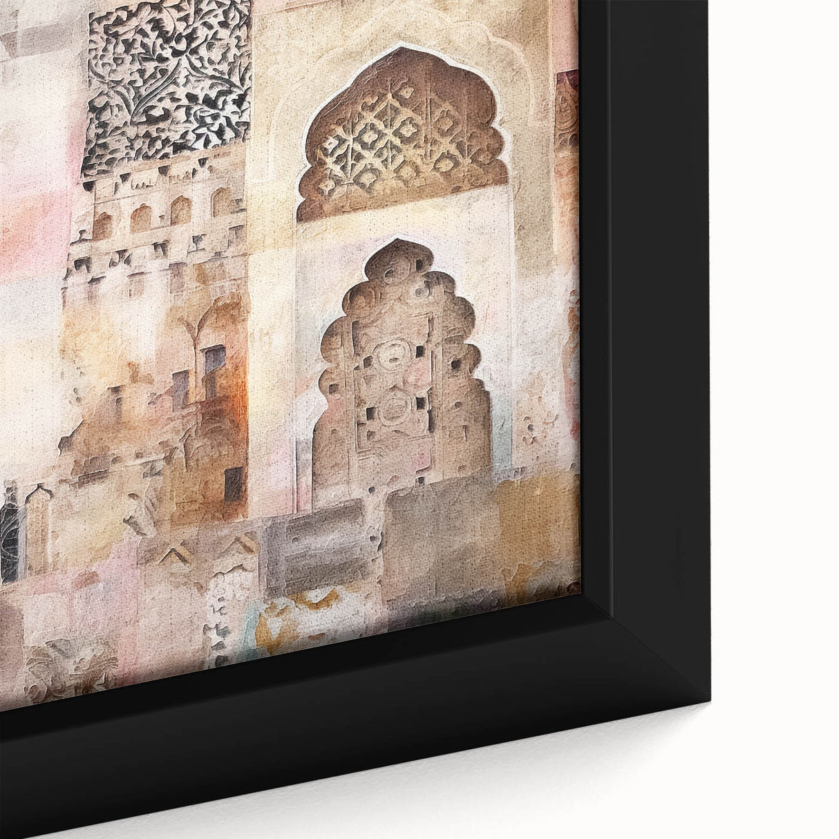 Framed abstract architecture wall art in vibrant colors showcasing geometric patterns and textures, perfect for modern home decor and artistic enhancement.