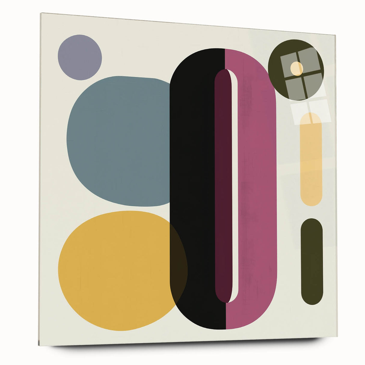 Abstract geometric acrylic glass design in vibrant colors, showcasing sharp angles and layered textures. Ideal for modern decor, perfect for creative spaces.
