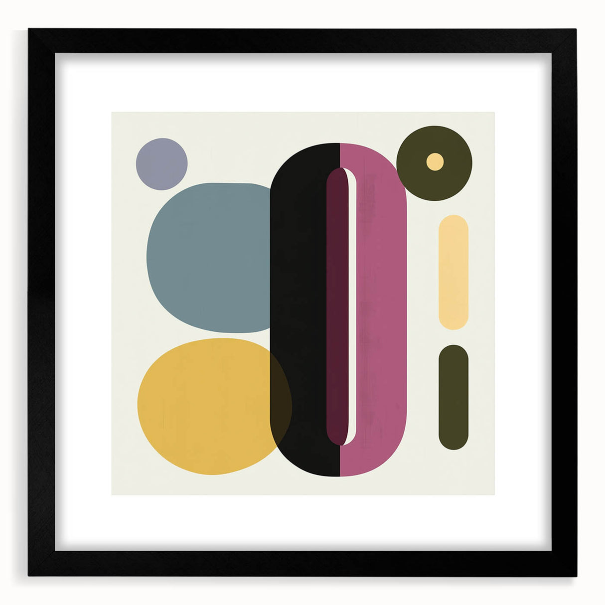 Abstract geometric black frame with mat, showcasing a modern design, ideal for contemporary decor. Perfect for art displays or stylish photo presentations.