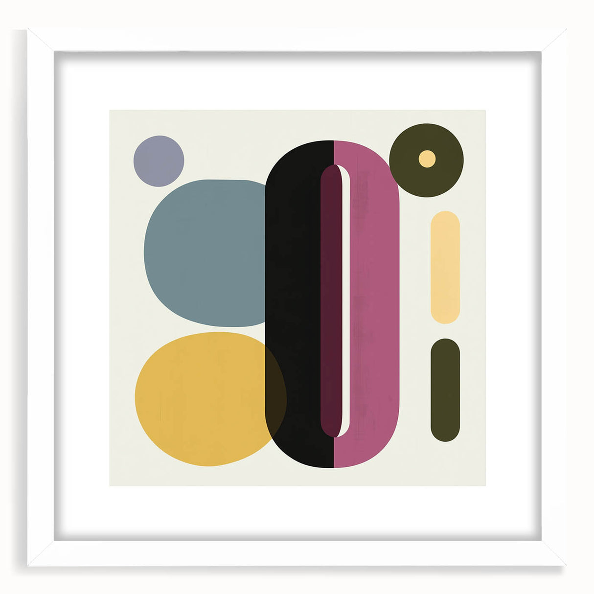 Abstract geometric frame design in a minimalist white mat, showcasing a contemporary art piece. Ideal for modern home decor, enhancing aesthetic appeal.