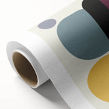 Abstract geometric rolled canvas artwork showcasing vibrant colors and intricate patterns, elegantly packaged in a protective cardboard tube for art enthusiasts.