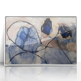 Framed abstract splatter artwork in a white frame, showcasing vibrant colors and dynamic patterns, perfect for modern home decor and artistic expression.