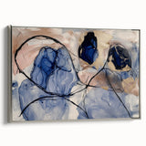 Framed canvas artwork showcasing an abstract design with colorful splatters, highlighted by a sleek silver frame. Ideal for modern home decor, adding vibrant energy to any space.