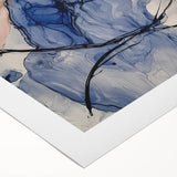 Abstract canvas art displaying vibrant splatters of blue, yellow, and red colors, rolled and ready for display, showcasing a modern artistic design perfect for contemporary decor.