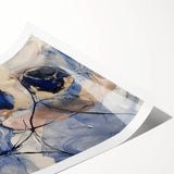 Abstract splatter art print on canvas showcasing vibrant colors including blue, yellow, and red, rolled for shipping in protective cardboard tube, perfect for modern decor.