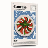 Acrylic print of various food dishes in vibrant colors, suitable for dining room decor.