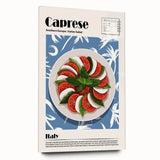 Large abstract wall art on acrylic glass depicting various food dishes in muted earth tones.