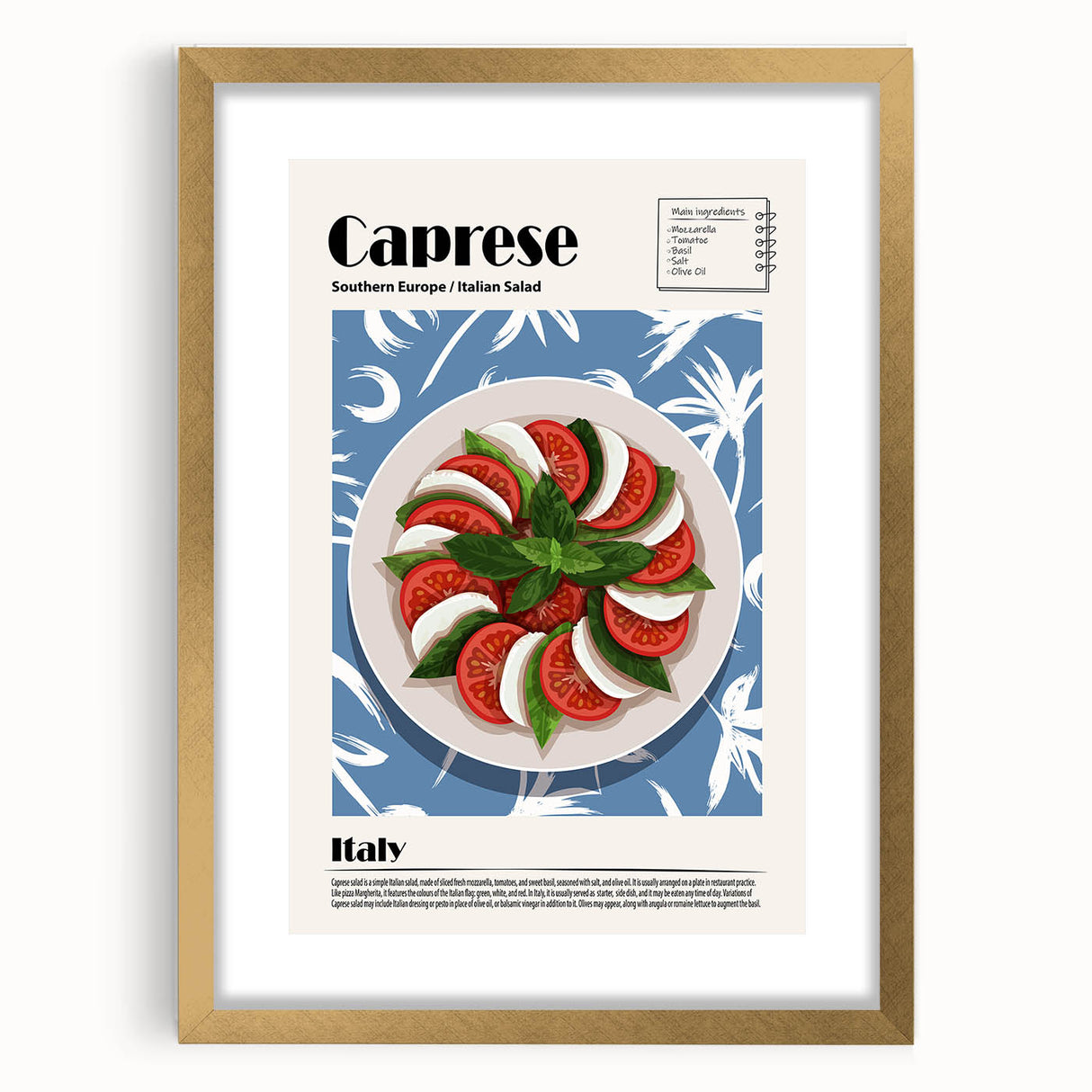 Extra large abstract art print featuring textured food dishes in gold frame, ideal for living room decor.