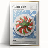 Large art print on acrylic featuring a mid-century modernist array of various food dishes in gold tones.