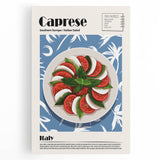 Black and white stretched canvas featuring an array of various food dishes, ideal for kitchen wall art.