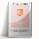 Mid-century modernist art depicting colorful cocktails, in a white acrylic frame, suited for modern kitchen decor.