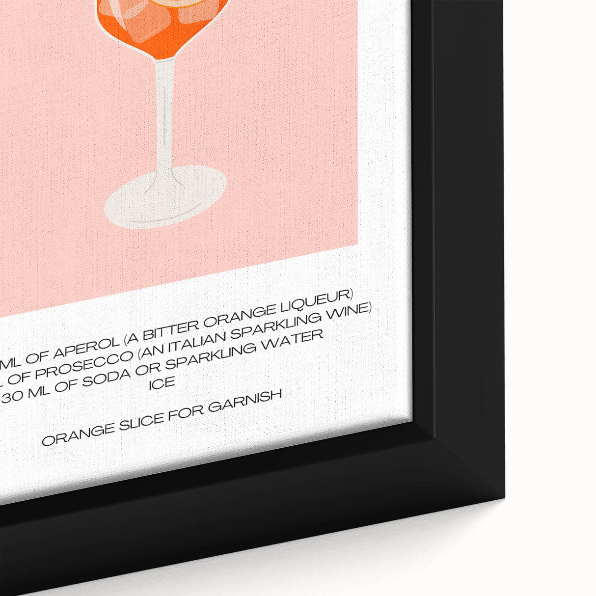 Extra large black wall art featuring a colorful, textured depiction of various foods and drinks on a framed canvas.