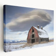 Stretched canvas featuring a vibrant landscape scene of a rustic barn surrounded by lush greenery, emphasizing natural beauty and tranquility. Ideal for farmhouse decor.
