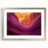 Framed landscape art print of a canyon scene with a silver mat, showcasing vibrant colors and intricate details, perfect for home decoration.