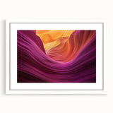 Framed landscape art print showcasing vibrant canyons in warm earth tones, featuring a white mat for an elegant presentation, ideal for home decor enhancement.