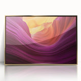 Framed acrylic artwork depicting a vibrant landscape of canyons with rich gold accents, perfect for enhancing modern home decor and adding a touch of elegance.