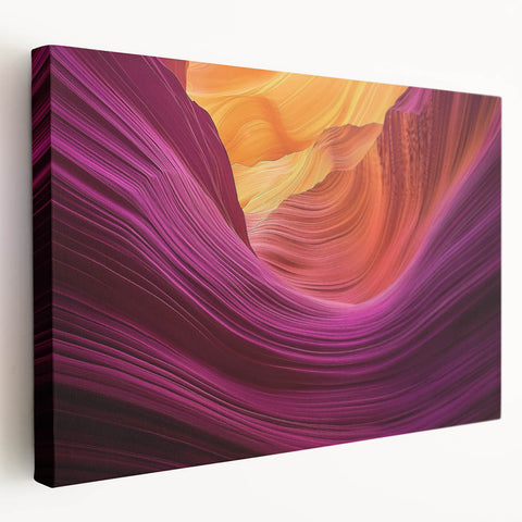 Stretched canvas artwork depicting a breathtaking landscape of canyons, showcasing vibrant colors and intricate textures, perfect for home decor or art enthusiasts.