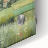 Close-up of a landscape countryside wall art piece, showcasing vibrant colors and intricate details on acrylic glass, ideal for enhancing home decor.