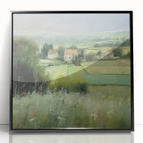 Framed acrylic wall art showcasing a vibrant landscape of rolling hills and lush greenery, set in a sleek black frame, ideal for enhancing home decor.