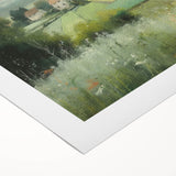 Rolled canvas wall art depicting a serene countryside landscape with vibrant green fields, blue skies, and a tranquil atmosphere, perfect for home decor.