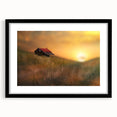 Black-framed landscape artwork showcasing serene countryside scenery, featuring a mat and elegant design, perfect for home decor and enhancing interior aesthetics.