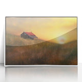 Framed acrylic landscape artwork depicting a serene countryside scene, featuring vibrant green fields and a clear blue sky, perfect for home decor.