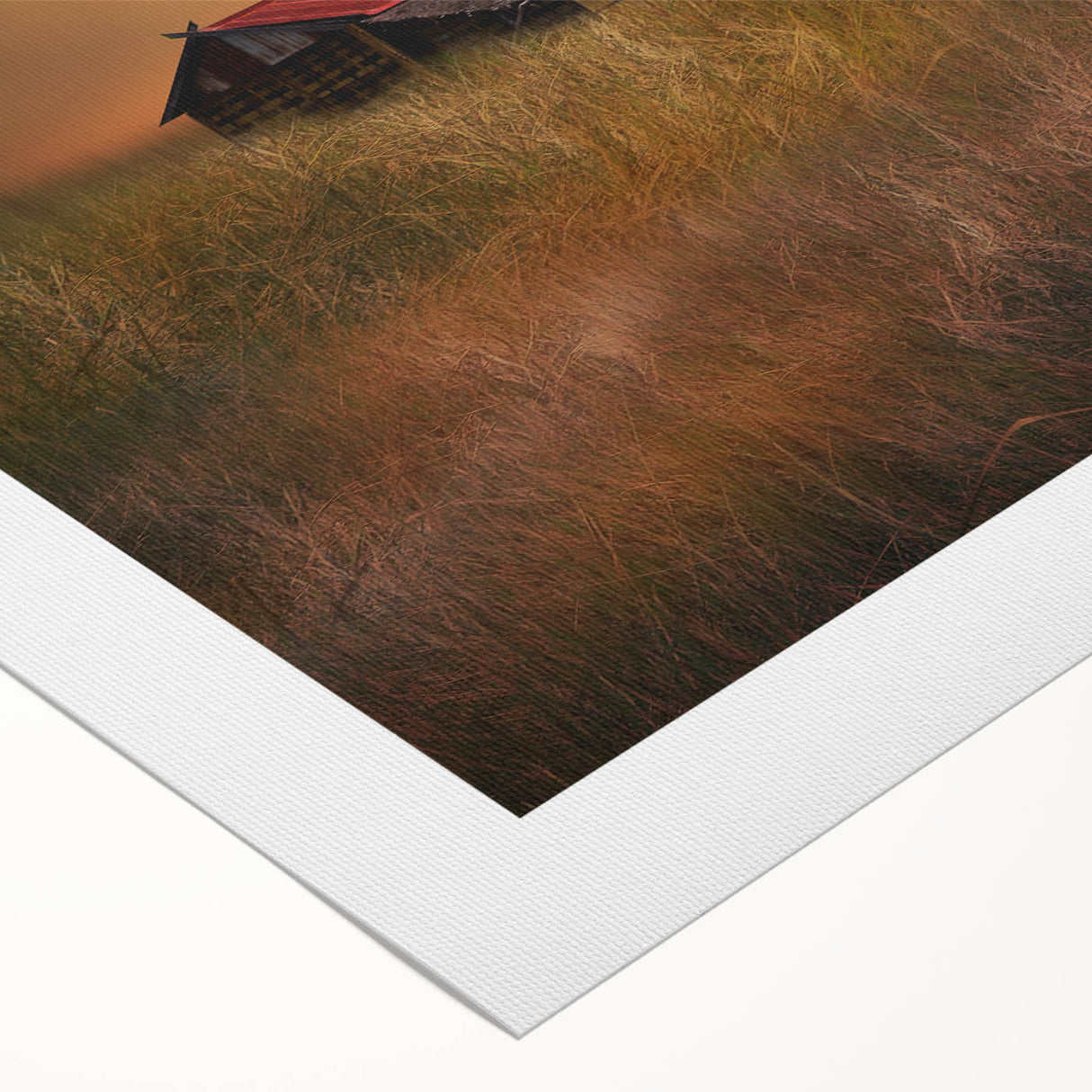 Rolled canvas artwork depicting a serene countryside landscape with rolling hills and vibrant greenery, elegantly packaged in a protective cardboard tube for display or gifting.