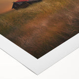 Rolled canvas artwork depicting a serene countryside landscape with rolling hills and vibrant greenery, elegantly packaged in a protective cardboard tube for display or gifting.