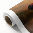 Rolled canvas artwork depicting a serene countryside landscape, showcasing vibrant greenery and rolling hills, elegantly packaged in a protective cardboard tube for safe transport.