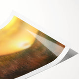 Rolled landscape print showcasing a serene countryside scene with vibrant colors, expertly packaged in a protective cardboard tube for safe delivery. This artwork beautifully captures the essence of rural tranquility, perfect for home decor.