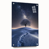 Acrylic glass artwork showcasing a vibrant desert landscape, viewed from the side with decorative pins. Ideal for modern home decor, this piece features warm hues and intricate details that evoke a serene desert scene.