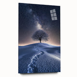 Acrylic glass artwork depicting a serene desert landscape, showcasing warm hues of orange and yellow with intricate details, framed elegantly for wall display.