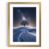 Framed desert landscape artwork in a gold mat, featuring warm earth tones and textured details, perfect for home decor and enhancing living spaces.