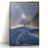 Framed acrylic artwork depicting a stunning desert landscape with golden accents, showcasing vibrant colors and intricate details, perfect for modern home decor.