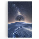 Stretched canvas artwork depicting a vibrant desert landscape with warm colors, showcasing rolling dunes and a clear blue sky, perfect for home decor.