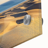 Close-up of a vibrant acrylic glass artwork depicting serene sand dunes, highlighting intricate textures and colors, perfect for modern home decor. Ideal for nature lovers seeking elegant wall accents.