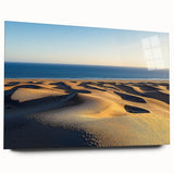 Acrylic glass artwork depicting serene sandy dunes landscape, showcasing intricate textures and vibrant colors, ideal for modern home decor and art enthusiasts.