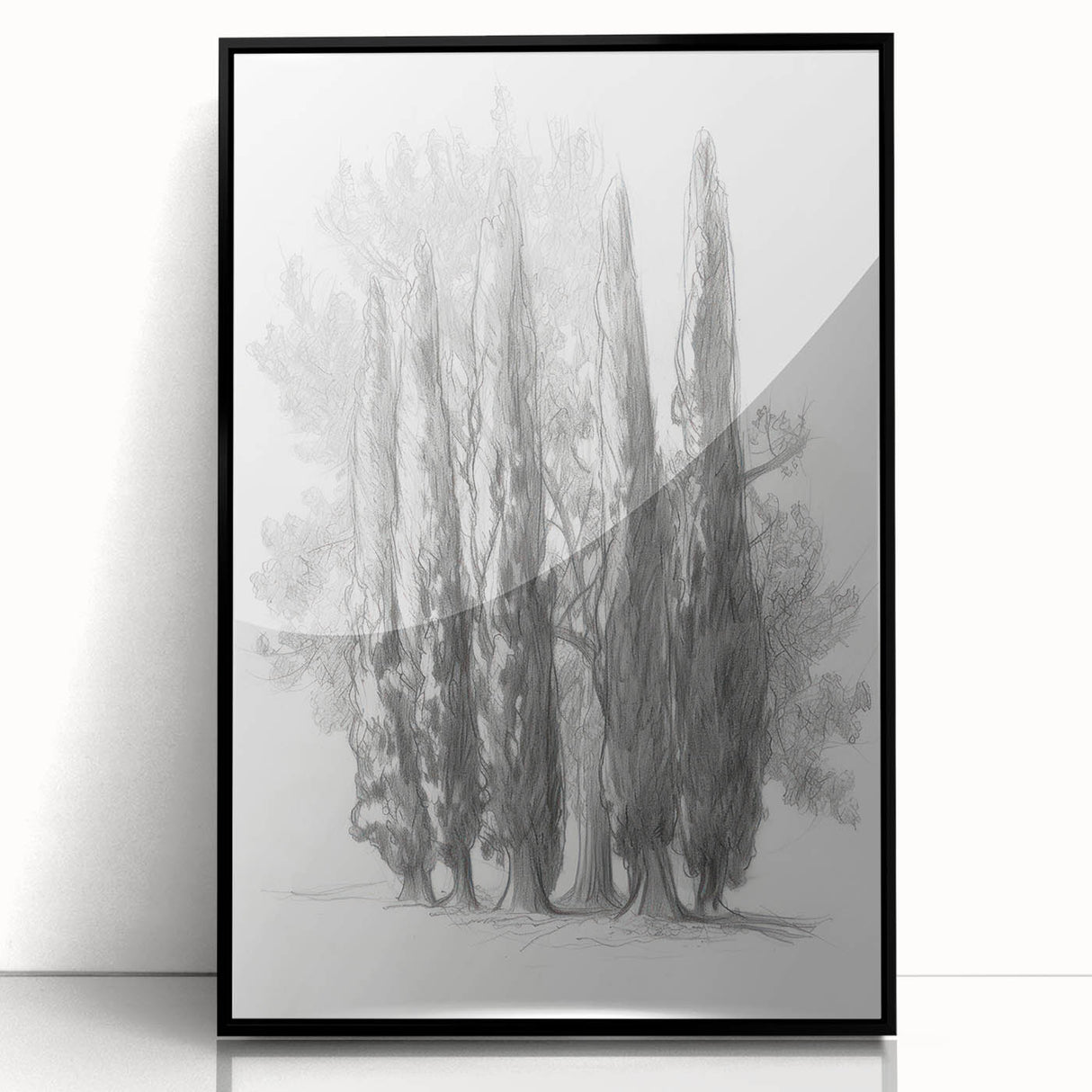Framed acrylic artwork showcasing a vibrant landscape design with a sleek black frame, perfect for modern home decor and adding a touch of elegance to any setting.