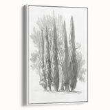 Framed canvas artwork showcasing a vibrant landscape design with rich colors, displayed in a sleek white frame, highlighting its modern aesthetic and artistic detail.