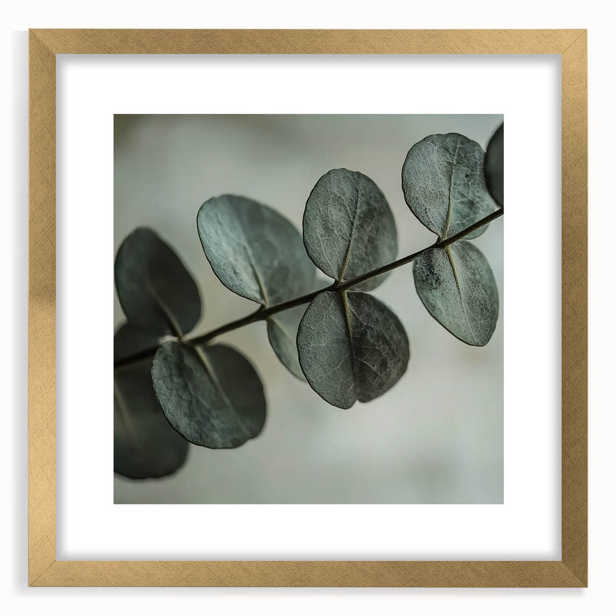 Extra large abstract art print featuring close-up textured leaves in green and gold, framed, ideal for living room decor.