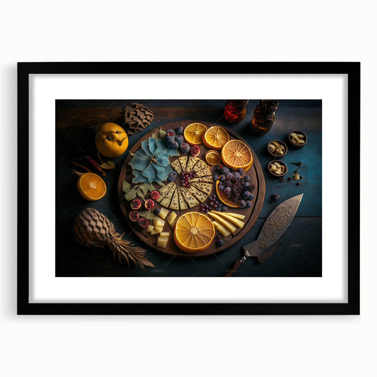 Elegant Cheese & Citrus Platter – Rustic Kitchen Wall Art