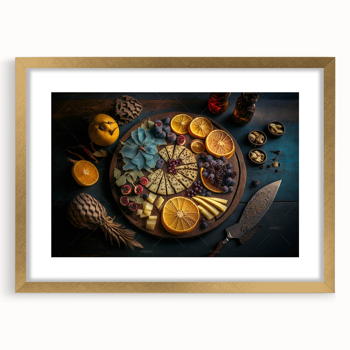 Elegant Cheese & Citrus Platter – Rustic Kitchen Wall Art