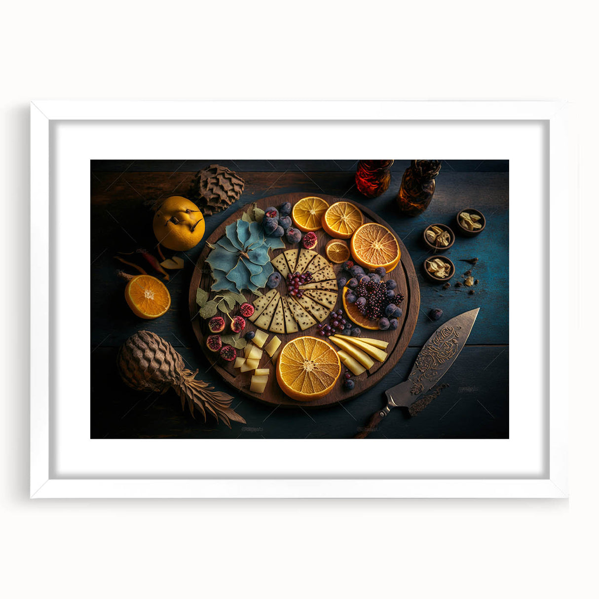 Elegant Cheese & Citrus Platter – Rustic Kitchen Wall Art