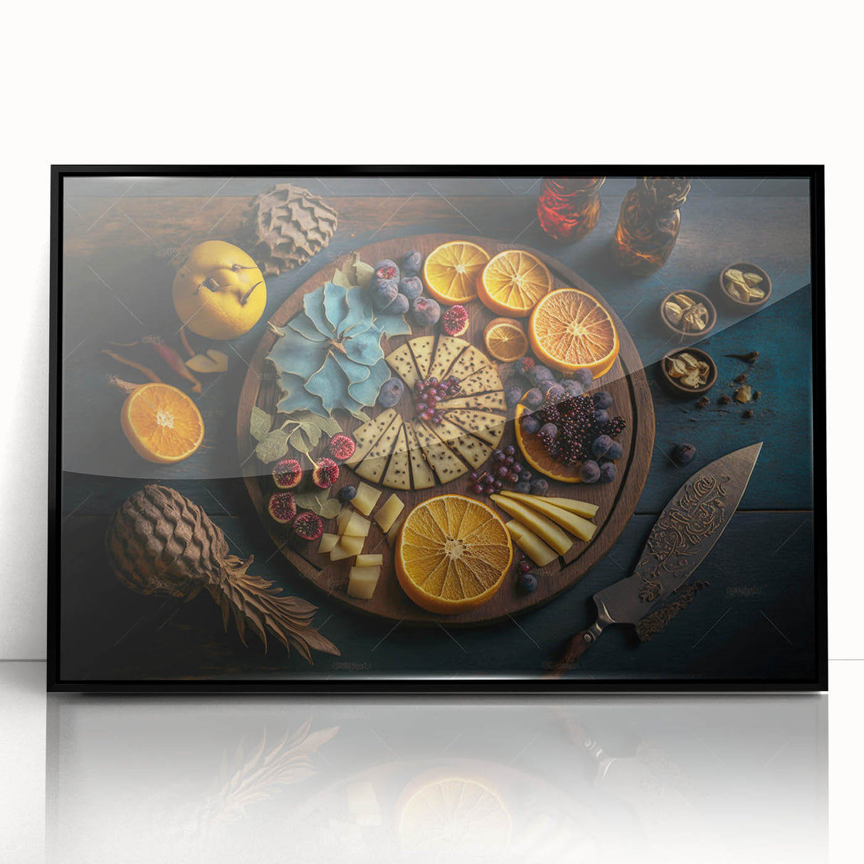 Elegant Cheese & Citrus Platter – Rustic Kitchen Wall Art