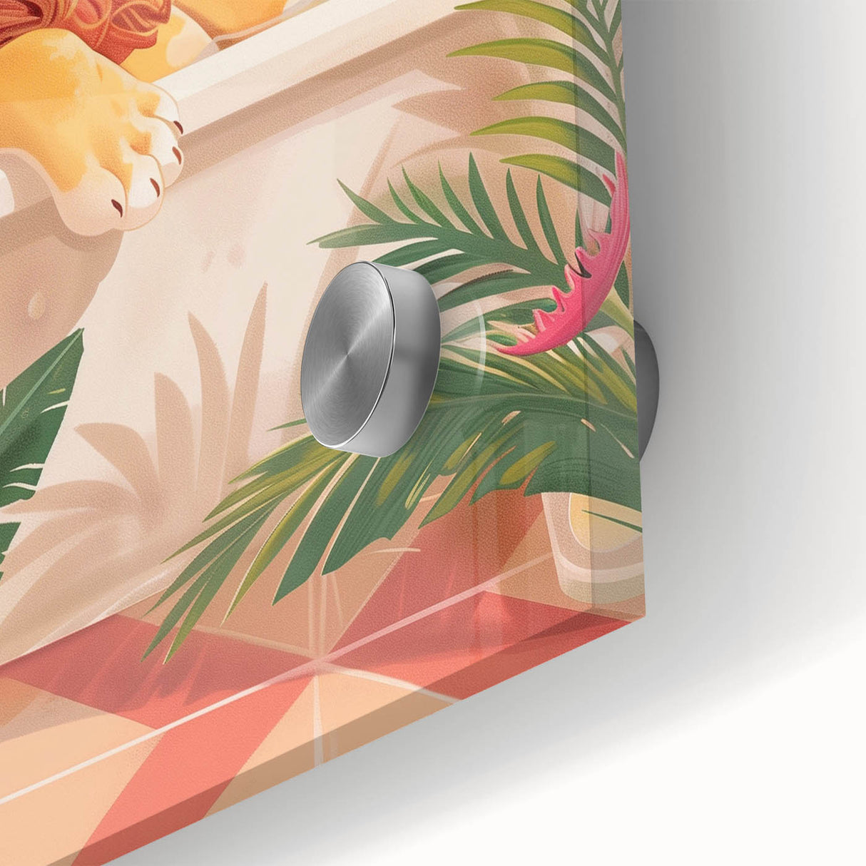 Bathroom Canvas Art - Relaxing Lion in Tropical Bathtub Scene