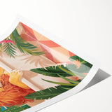 Bathroom Canvas Art - Relaxing Lion in Tropical Bathtub Scene